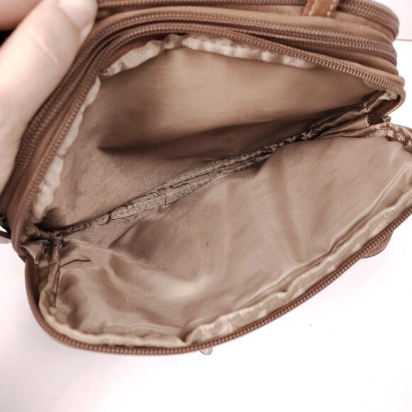 MultiSac Zippy Triple Compartment Two Tone Tan & Wine Adjustable Crossbody EUC - Picture 7 of 13